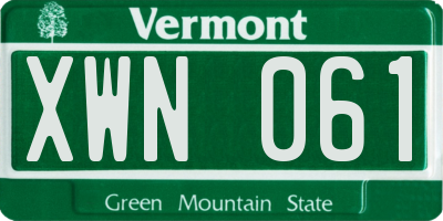 VT license plate XWN061