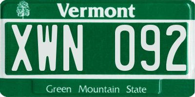 VT license plate XWN092