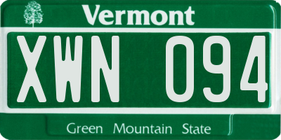 VT license plate XWN094