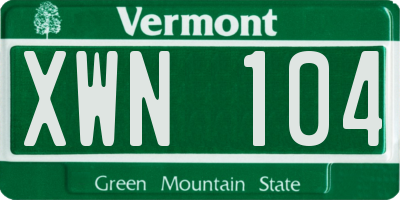 VT license plate XWN104