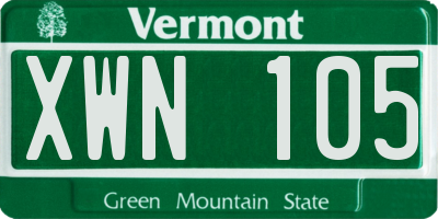 VT license plate XWN105