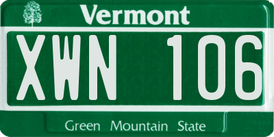 VT license plate XWN106