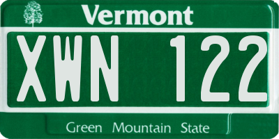VT license plate XWN122