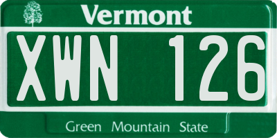 VT license plate XWN126