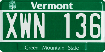 VT license plate XWN136