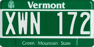 VT license plate XWN172
