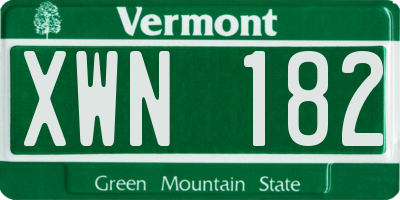 VT license plate XWN182