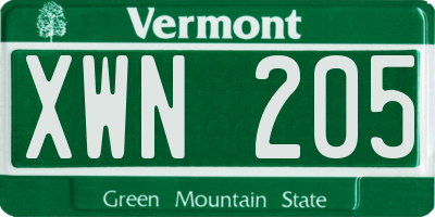 VT license plate XWN205