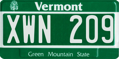 VT license plate XWN209