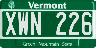 VT license plate XWN226