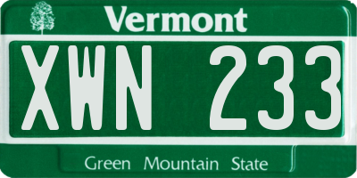 VT license plate XWN233