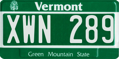 VT license plate XWN289