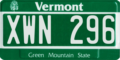VT license plate XWN296