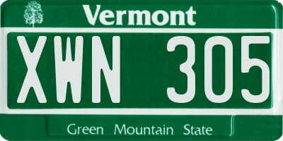 VT license plate XWN305