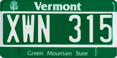 VT license plate XWN315