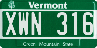 VT license plate XWN316
