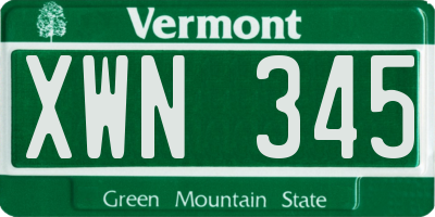 VT license plate XWN345