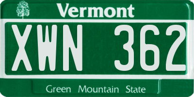 VT license plate XWN362