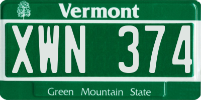 VT license plate XWN374