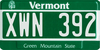 VT license plate XWN392