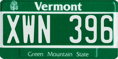 VT license plate XWN396
