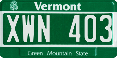 VT license plate XWN403