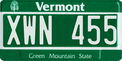 VT license plate XWN455