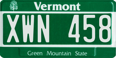 VT license plate XWN458