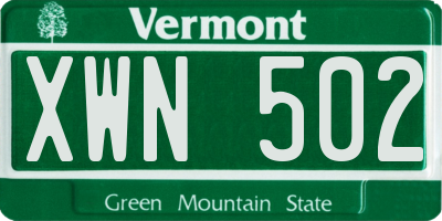 VT license plate XWN502