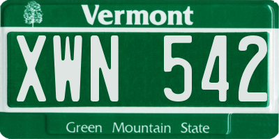 VT license plate XWN542