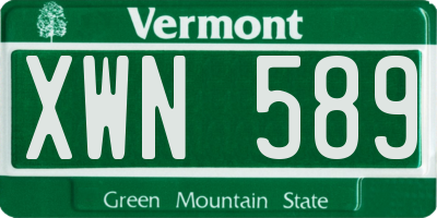 VT license plate XWN589