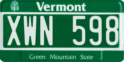 VT license plate XWN598