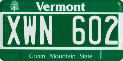 VT license plate XWN602