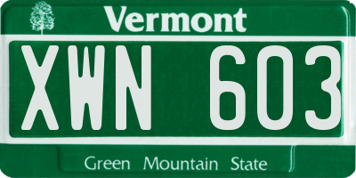 VT license plate XWN603