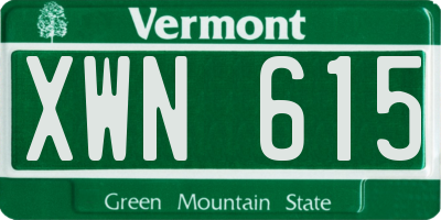 VT license plate XWN615