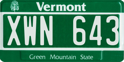 VT license plate XWN643