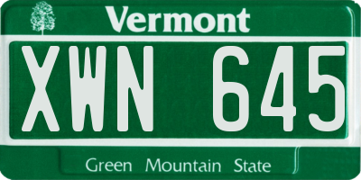 VT license plate XWN645
