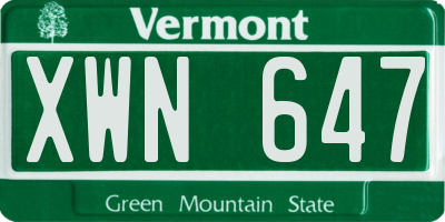 VT license plate XWN647