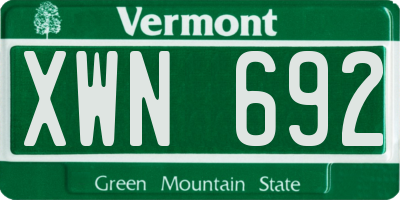 VT license plate XWN692