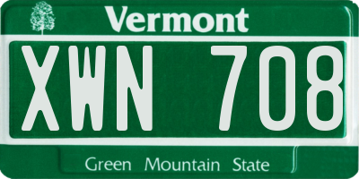 VT license plate XWN708