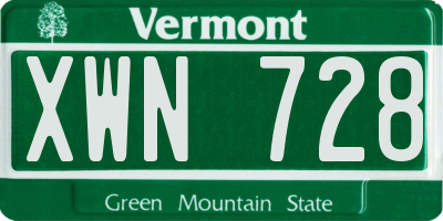 VT license plate XWN728