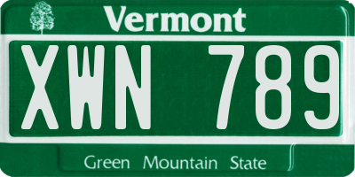 VT license plate XWN789