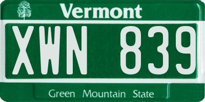 VT license plate XWN839