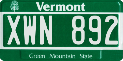 VT license plate XWN892