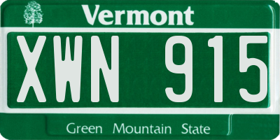 VT license plate XWN915