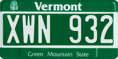 VT license plate XWN932
