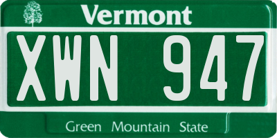 VT license plate XWN947