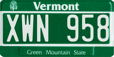 VT license plate XWN958