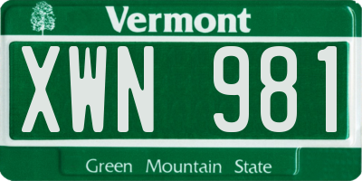 VT license plate XWN981