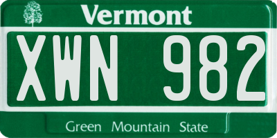 VT license plate XWN982